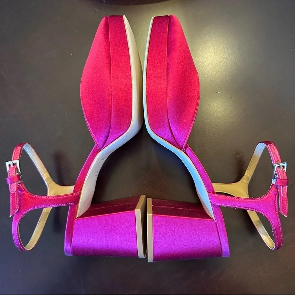 NIB Reformation Marisol Platform Heel 8.5 Rhubarb Magenta Fuschia Satin